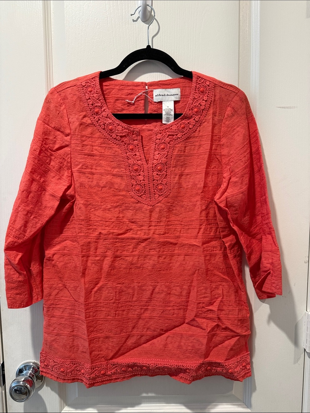 EUC Alfred Dunner Coral Crochet-Detail Cotton Tunic